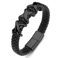 PU leder koord armbanden, Titanium Staal, met PU, uniseks, zwart, Verkocht door PC