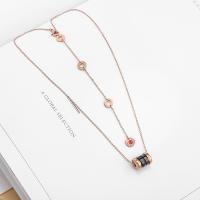 Titanium Steel Necklace rose gold color plated oval chain & for woman & enamel Sold Per Approx 15 Inch Strand