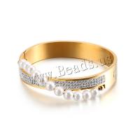 Stainless Steel Bangle with Rhinestone Clay Pave & Plastic Pearl plated for woman 12mm Inner Approx Sold By PC