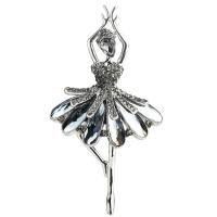 Zinc Alloy Brooch Dancing Girl silver color plated micro pave cubic zirconia & for woman nickel lead & cadmium free Sold By PC