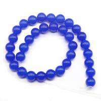 Blå Chalcedony Bead, Runde, poleret, du kan DIY & forskellig størrelse for valg, mørkeblå, Solgt Per Ca. 15.7 inch Strand
