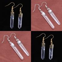 Natural Quartz Earrings Clear Quartz with Brass plated for woman Sold By Pair