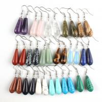 Natural Gemstone Earrings Teardrop silver color plated for woman Sold By Pair