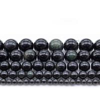obsidian Bead, Runde, poleret, du kan DIY & forskellig størrelse for valg, sort, Solgt af Strand