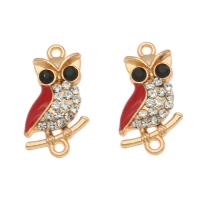 Zinc Alloy Connector Owl gold color plated with rhinestone two different colored Approx 1.5mm Sold By Bag