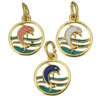 Brass Jewelry Pendants Round gold color plated DIY & enamel & hollow Approx 4mm Sold By Lot