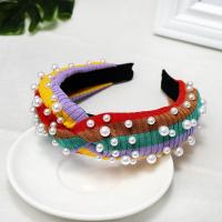 Hair Bands Cloth with Plastic Pearl plated fashion jewelry & for woman 70mm Sold By Strand