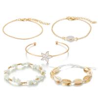 Zinc Alloy Bracelet with Shell & Clear Quartz gold color plated 5 pieces & for woman nickel lead & cadmium free 15mm 20mm Sold By Set