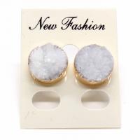 Ice Quartz Agate Stud Earring Round plated for woman Sold By Pair