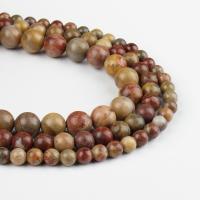 Perles bijoux en pierres gemmes, Jaspe d'arc-en-ciel, Rond, brun rougeâtre, 63/brin, Vendu par brin
