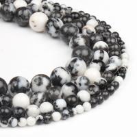 Fluorit Beads, Mexicanske Jasper, Runde, hvid og sort, 4x4x4mm, 98PC/Strand, Solgt af Strand