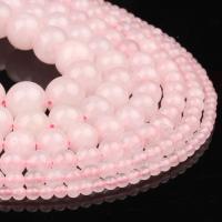 Perline di quarzo rosa naturale, Cerchio, lucido, rosa, 98PC/filo, Venduto da filo