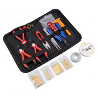 Tool Set Steel Closed Jump Ring & Lobster Clasp & awl & plier & portable bag​ & scissors​ & tweezers with plastic clip & Crystal Thread & Tiger Tail Wire & 304 Stainless Steel nickel plated DIY mixed colors Sold By Set