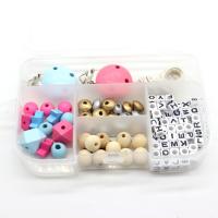 Børn DIY snor perler sæt, Træ, ledning & perler, med Resin, du kan DIY & emalje, blandede farver, Solgt af Box