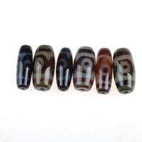 Perles agate dzi tibétaine naturelle, agate Tibétaine, pilier, brun foncé, 11x11x30mm, 1/PC, Vendu par PC