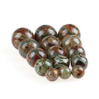 Naturlige tibetanske Agate Dzi Beads, Tibetansk agat, Runde, brun, 11x11mm, 5pc'er/Bag, Solgt af Bag