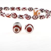 Naturlige tibetanske Agate Dzi Beads, Tibetansk agat, Kolonne, rød, 8x8x11mm, 5pc'er/Bag, Solgt af Bag