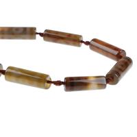 Naturlige tibetanske Agate Dzi Beads, Tibetansk agat, Kolonne, brun, 10x10x31mm, 10pc'er/Bag, Solgt af Bag