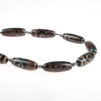 Naturlige tibetanske Agate Dzi Beads, Tibetansk agat, Kolonne, brun, 12x12x30mm, 10pc'er/Bag, Solgt af Bag
