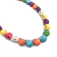 turchese sintetico perla, Teschio, lucido, inviato casualmente & lavorato & formato differente per scelta & screpolato, colori misti, Venduto da filo