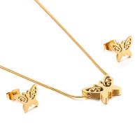 Fashion Stainless Steel Jewelry Sets Stud Earring & necklace Butterfly 18K gold plated for woman nickel lead & cadmium free  Sold By Set