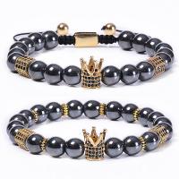 Hematite Woven Ball Bracelets with Brass gold color plated Unisex & radiation protection & micro pave cubic zirconia 8mm Length Approx 7.1 Inch Sold By Lot