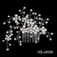 Décoratif Peigne nuptiale de cheveux, perle de plastique, pour mariée & avec strass, 130x90mm, Vendu par PC