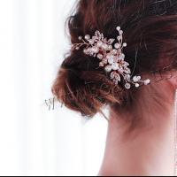 Bridal Decorative Hair Comb Plastic Pearl for bridal & with rhinestone rose gold color Sold By PC