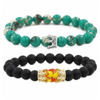 Gemstone Bracelets Brass with Impression Jasper plated Unisex & adjustable & micro pave cubic zirconia nickel lead & cadmium free 8mm Length Approx 7.08 Inch Sold By Set