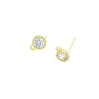 Brass Earring Stud Component 14K gold plated DIY & micro pave cubic zirconia nickel lead & cadmium free 5mm Sold By Pair