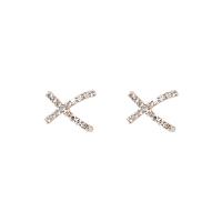 Zinc Alloy Stud Earring 925 Sterling Silver plated & for woman & with rhinestone Sold By Lot