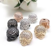Cubic Zirconia Micro Pave Brass Beads Skull plated DIY & micro pave cubic zirconia nickel lead & cadmium free Sold By Bag