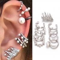 Zinc Alloy Drop Earrings with Glass Pearl silver color plated 10 pieces & for woman & with rhinestone nickel lead & cadmium free Sold By Set