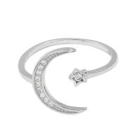 Cubic Zirconia Micro Pave Brass Ring Moon and Star platinum plated adjustable & micro pave cubic zirconia & for woman nickel lead & cadmium free  US Ring .5 Sold By PC