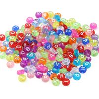 Alfabet Akryl perler, Alfabet bogstav, du kan DIY, blandede farver, 7mm, 100pc'er/Bag, Solgt af Bag