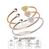 Stainless Steel Bangle Heart plated Unisex & with letter pattern & with rhinestone 12mm Inner Approx 60mm Sold By PC