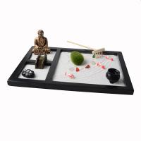 Fibreboard voor middelste dichtheid Zen Sandbox Ornament, Plein, half handgemaakte, voor thuis en op kantoor, zwart, 215x175x12mm, Verkocht door PC