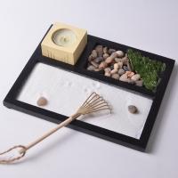 Fibreboard voor middelste dichtheid Zen Sandbox Ornament, Plein, half handgemaakte, voor thuis en op kantoor, zwart, 215x175x12mm, Verkocht door PC