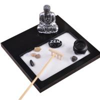 pijnboom Zen Sandbox Ornament, Plein, half handgemaakte, voor thuis en op kantoor, zwart, 235x185x50mm, Verkocht door PC
