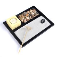 Fibreboard voor middelste dichtheid Zen Sandbox Ornament, Plein, half handgemaakte, voor thuis en op kantoor, zwart, 215x175x10mm, Verkocht door PC