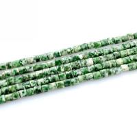Grüner Tupfen Stein Perlen, Naturstein, Zylinder, poliert, DIY, grün, frei von Nickel, Blei & Kadmium, 4x4mm, ca. 100PCs/Strang, verkauft per ca. 15.7 ZollInch Strang
