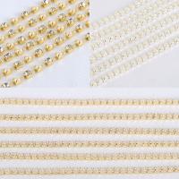 Messing Strass -Greifer-Ketten, ABS-Kunststoff-Perlen, mit Strass & Eisen, plattiert, DIY, keine, 20m/Tasche, verkauft von Tasche
