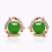 925 Sterling Silver Stud Earrings with Chalcedony micro pave cubic zirconia & for woman green Sold By Pair