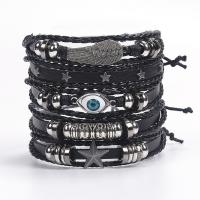 Faux Leather Bracelet Set bracelet with Zinc Alloy portable black 18CM Sold By Set