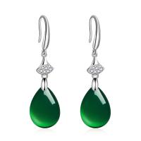 Brass Drop Earring with Green Agate plated polished & for woman & with rhinestone green Sold By Pair