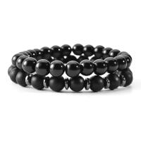 Natural Abrazine Stone & Black Stone Bracelets with Hematite Spacer Round handmade Unisex & frosted 50mm 55mm Sold By Bag