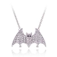 Alloy Necklace with Rhinestone Bat plated Halloween Jewelry Gift & with rhinestone white and black 460+70*35*62mm Sold By PC