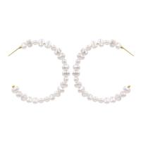 Metal Hoop Earring with pearl Keshi plated for woman white 60*55mm Sold By Pair