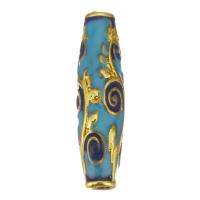Abalorios Tubo de Metal , chapado en color dorado, esmalte, azul, 8x8x31mm, agujero:aproximado 3mm, 50PCs/Grupo, Vendido por Grupo