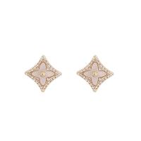 Zinc Alloy Stud Earring with 925 Sterling Silver gold color plated vintage & micro pave cubic zirconia & for woman nickel lead & cadmium free 12mm Sold By Bag